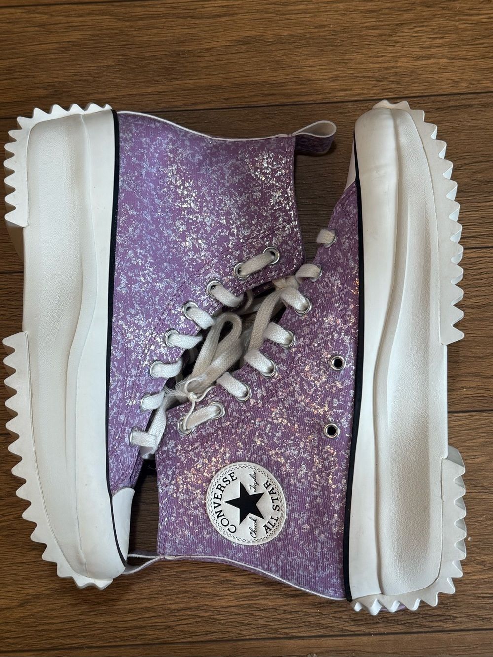 Converse Run Star Hike Lavender Glitter Platform High Top Sneakers - Picture 3 of 7